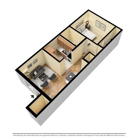 Floor plan for 1 bed, 1 bath, 536 sqft